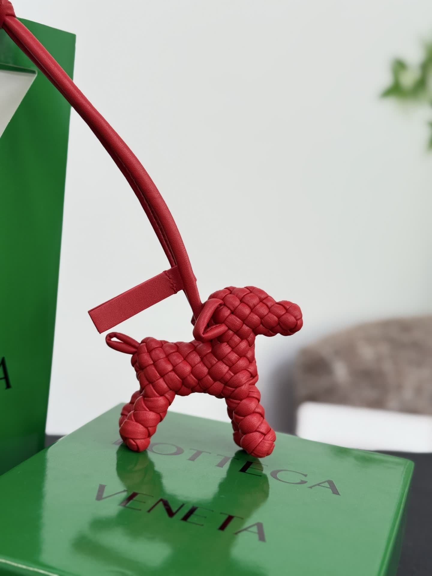 Bottega Veneta Red Leather Dog Charm